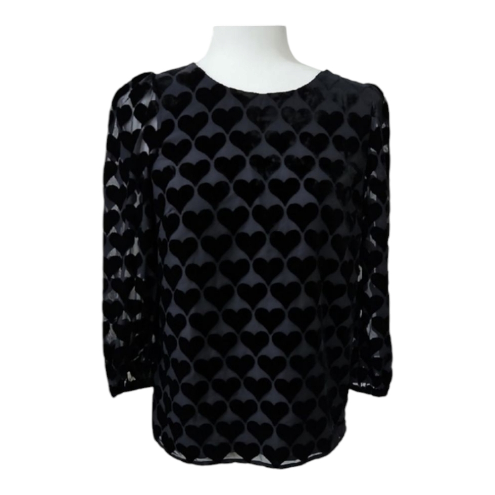 Talbots Black Heart Patterned Women's Top size xs
